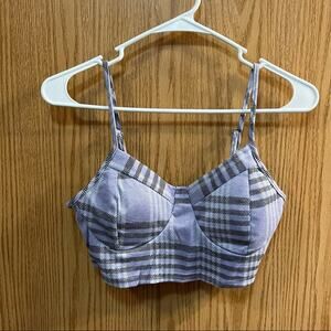 NEW J for Justify Purple Plaid Lightly Padded Crop Top Women's Size Medium
